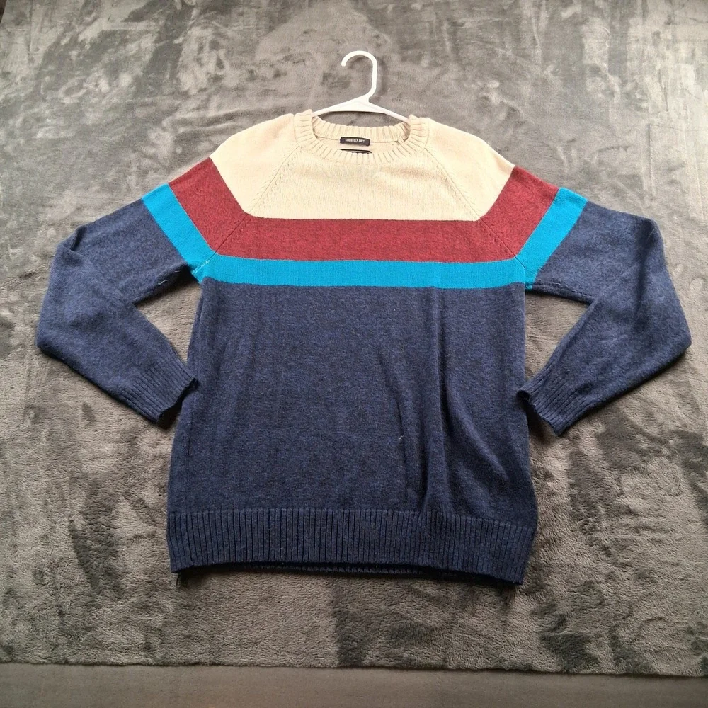 American Eagle Seriously Soft Sweater  M Blue Colorblock Crewneck Knit Raglan